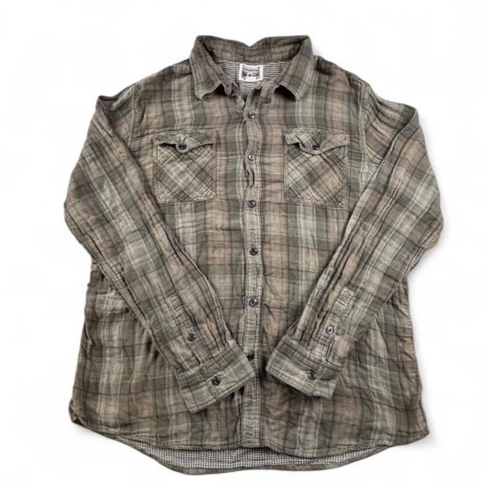 Converse One Star Green Beige Plaid Button Up Shirt Women's XL - Picture 2 of 7